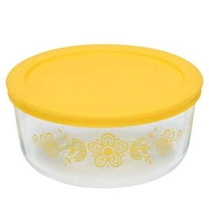 Pyrex 4 Cup Glass Yellow Butterscotch Butterfly Round Storage Container With Lid